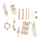 8 Pcs Parrot Toy Wooden Birds Swing Chewing Toy Pet Birds Cage Nest Hanging Toys Spiral Ladders Vertical Roosting Toys - Low Angle