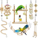 8 Pcs Parrot Toy Wooden Birds Swing Chewing Toy Pet Birds Cage Nest Hanging Toys Spiral Ladders Vertical Roosting Toys - Extra Image