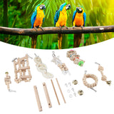 8 Pcs Parrot Toy Wooden Birds Swing Chewing Toy Pet Birds Cage Nest Hanging Toys Spiral Ladders Vertical Roosting Toys
