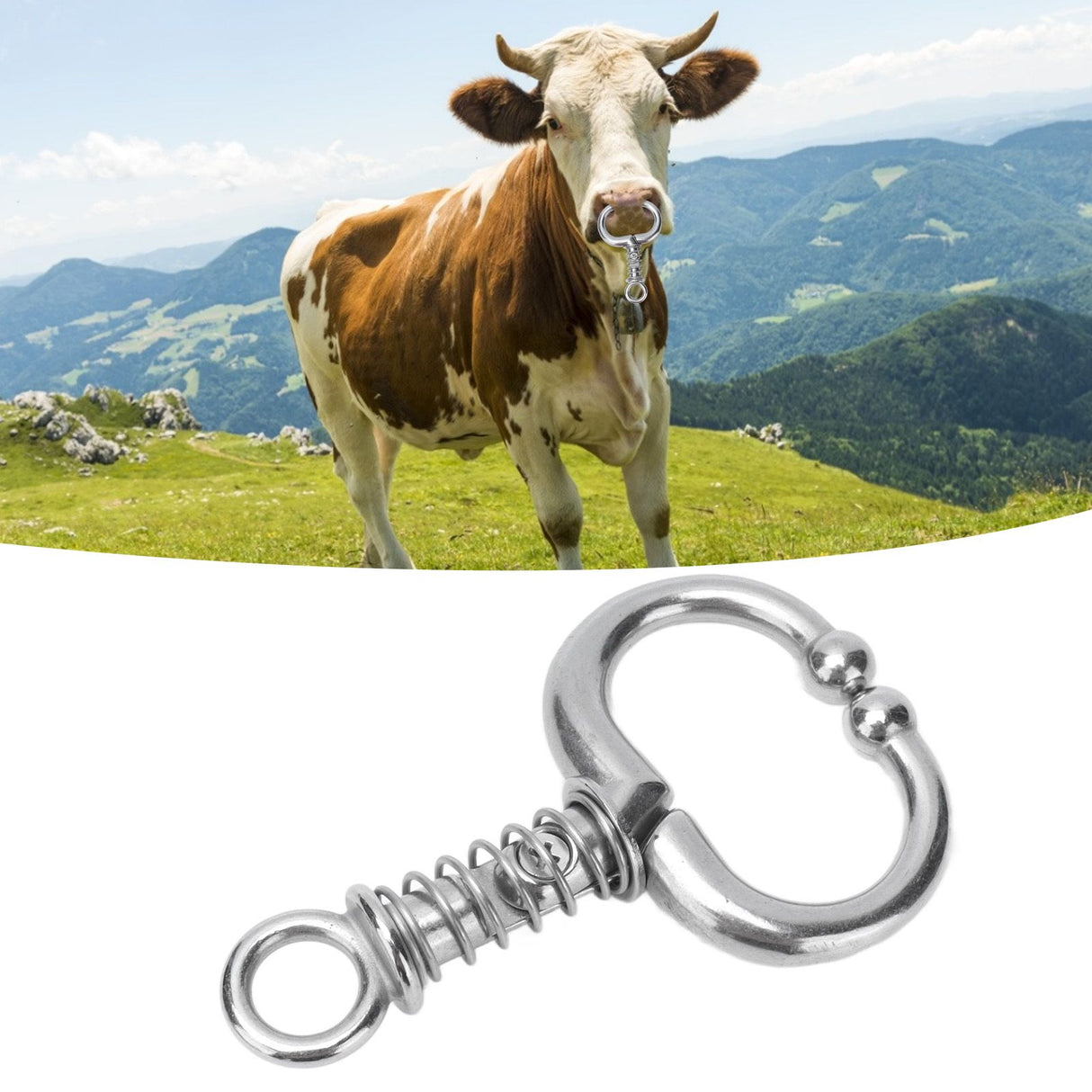 Cattle Nose Ring Stainless Steel Cattle Nose Clamp Bull Cow W Spring Nose Ring for FarmS