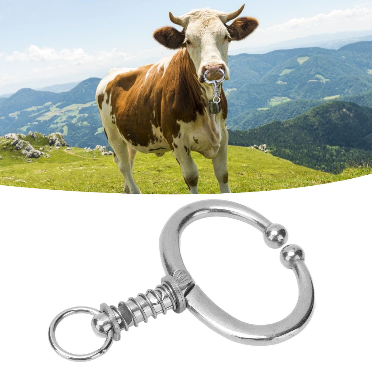 Cattle Nose Ring Stainless Steel Cattle Nose Clamp Bull Cow W Spring Nose Ring for FarmL