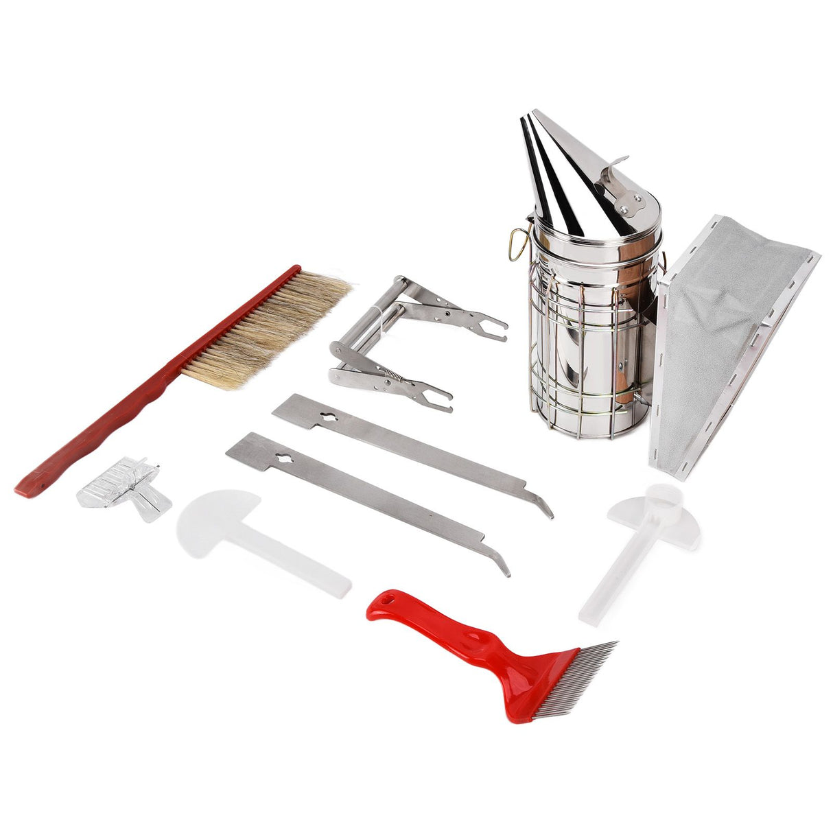 Beekeeping Tool Kit Comb Frame Clip Red Needle Knife Water Feeder Bee Brush Scraper Bee Smoker Queen Bee Catcher