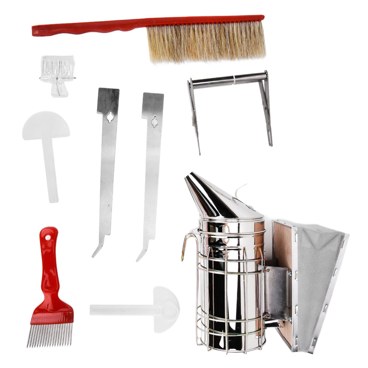 Beekeeping Tool Kit Comb Frame Clip Red Needle Knife Water Feeder Bee Brush Scraper Bee Smoker Queen Bee Catcher
