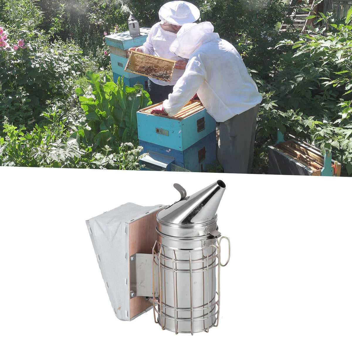 3PCS/Set Beehive Smoker Set Bee Brush Scraper Stainless Steel Smoker Beekeeper Starter Kit for Beekeeping