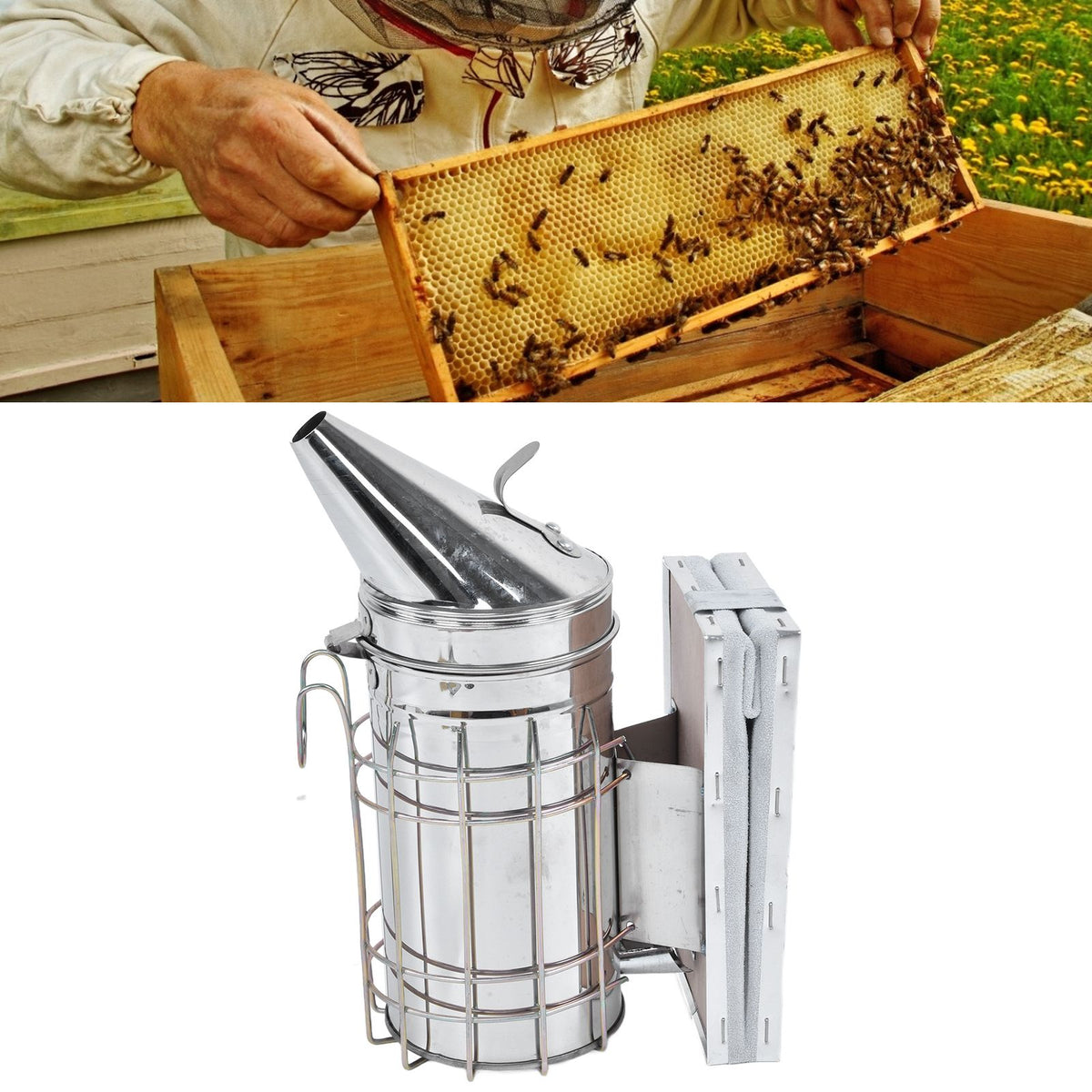 8Pcs/Set Beekeeping Kit Bee Brush Scraper Frame Clip Wire Embedder Beehive Smoker Queen Bee Cage Uncapping Tool