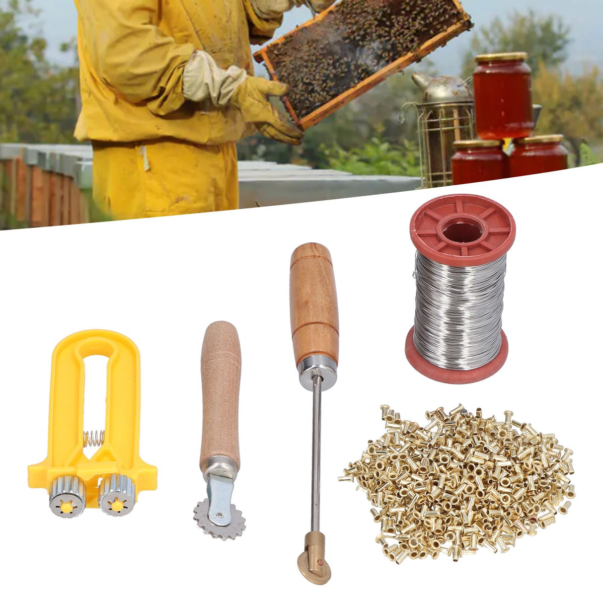 Beekeeping Starter Tools Kit Wire Embedder Beehive Wire Tensioner with Copper Eyelets Iron Wires