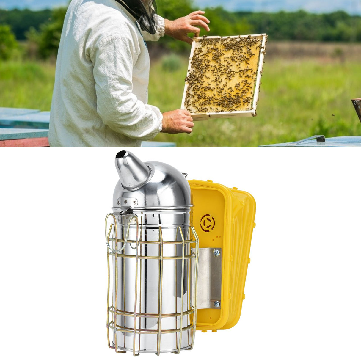 Pointed Beehive Smoker with Heat Protection Board Stainless Steel Bee Smoker for Bee House
