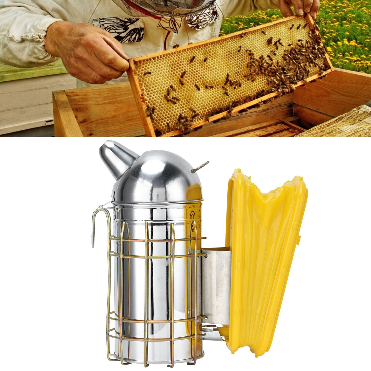 Pointed Beehive Smoker with Heat Protection Board Stainless Steel Bee Smoker for Bee House