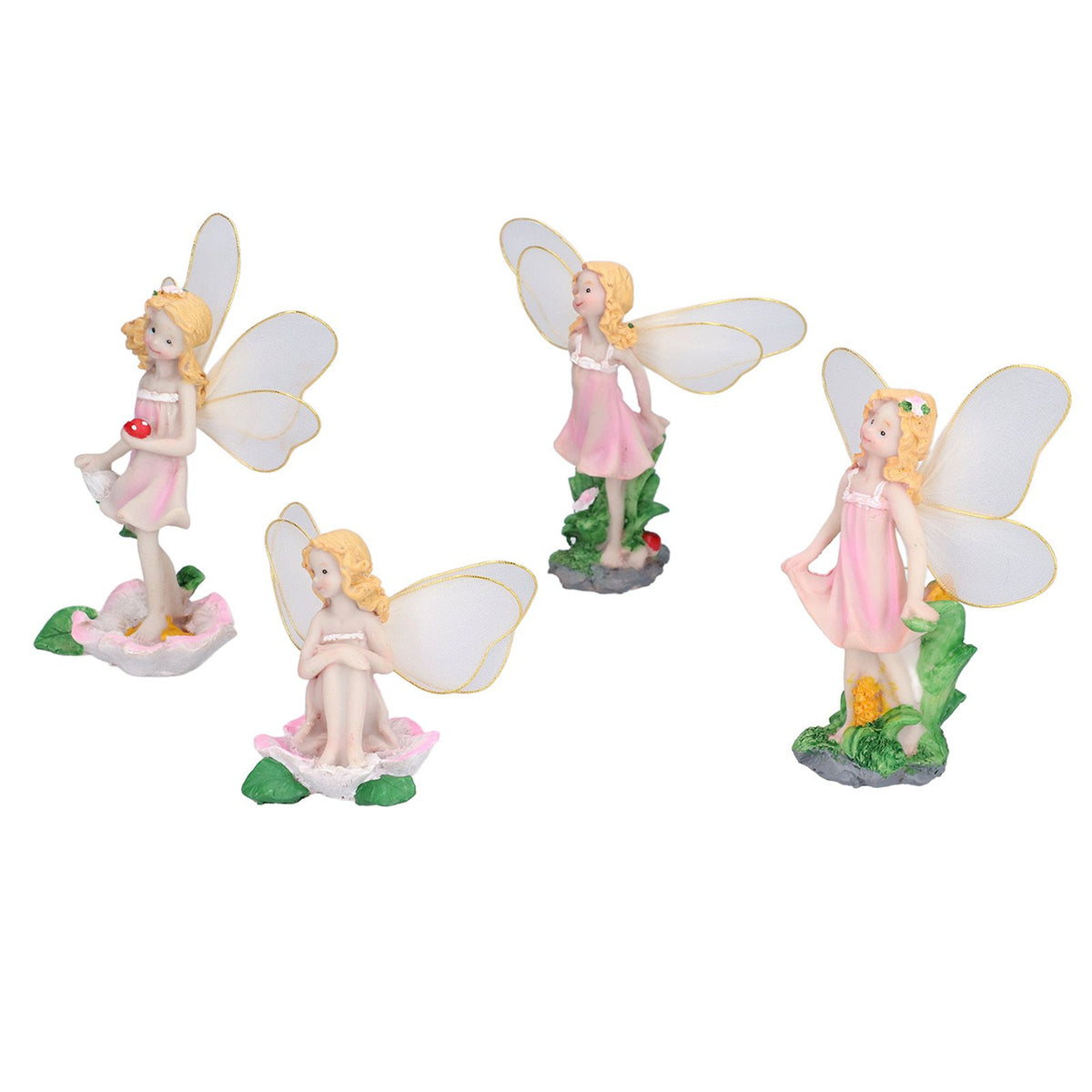 4Pcs Flower Fairies Figurines Statue Garden Home Ornament Resin Model Miniature Landscape Decor