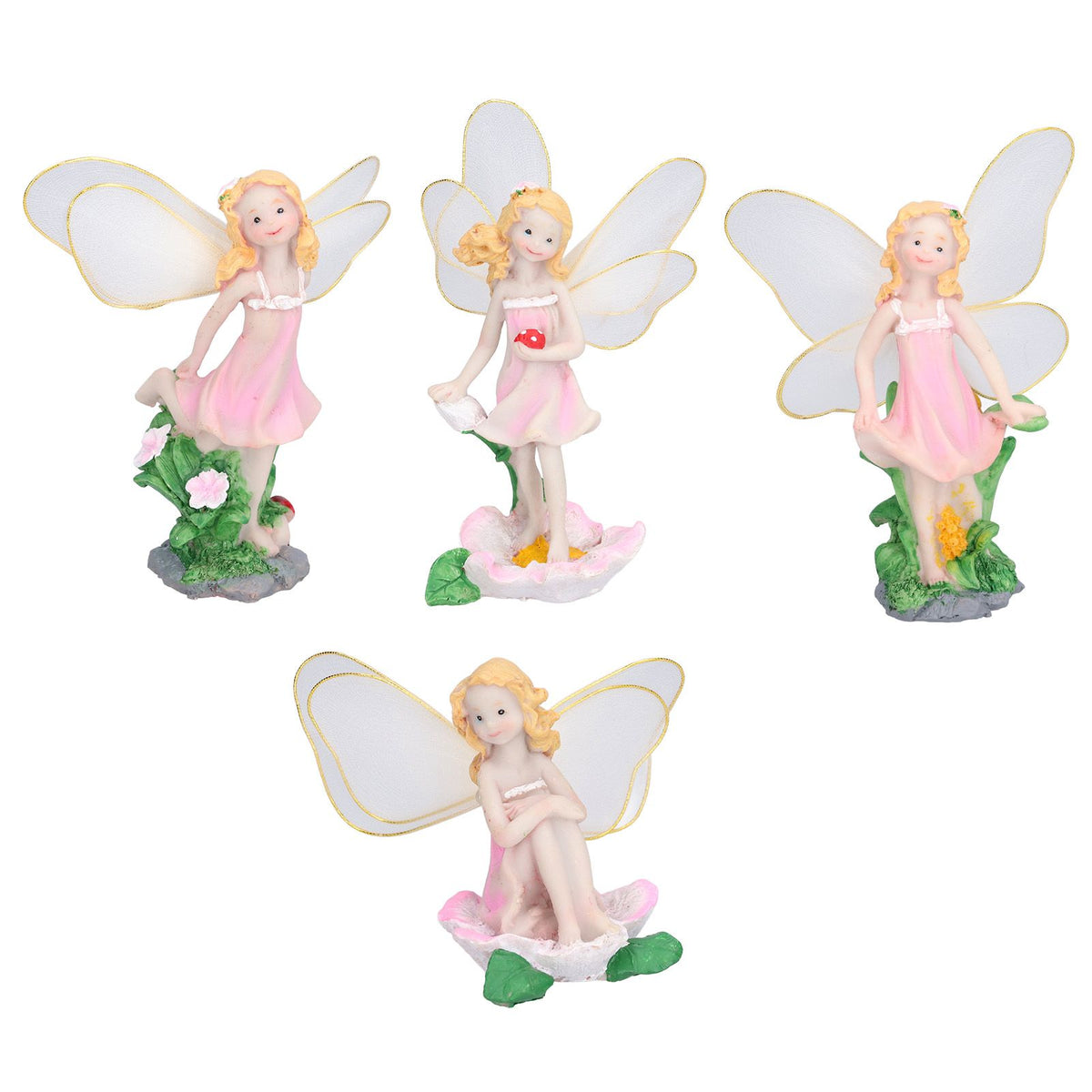 4Pcs Flower Fairies Figurines Statue Garden Home Ornament Resin Model Miniature Landscape Decor