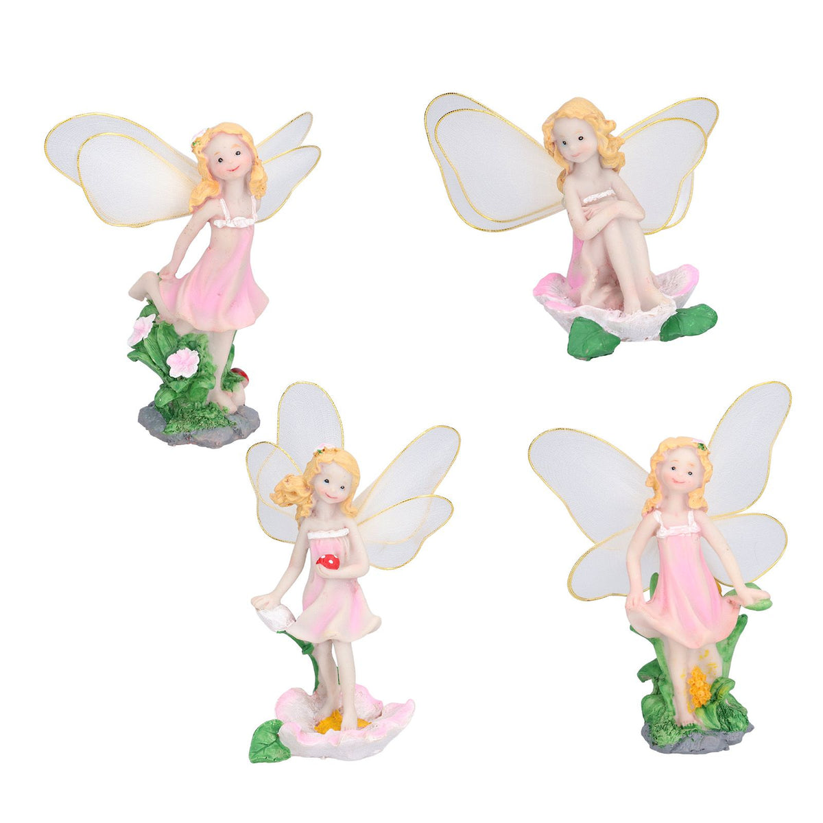 4Pcs Flower Fairies Figurines Statue Garden Home Ornament Resin Model Miniature Landscape Decor
