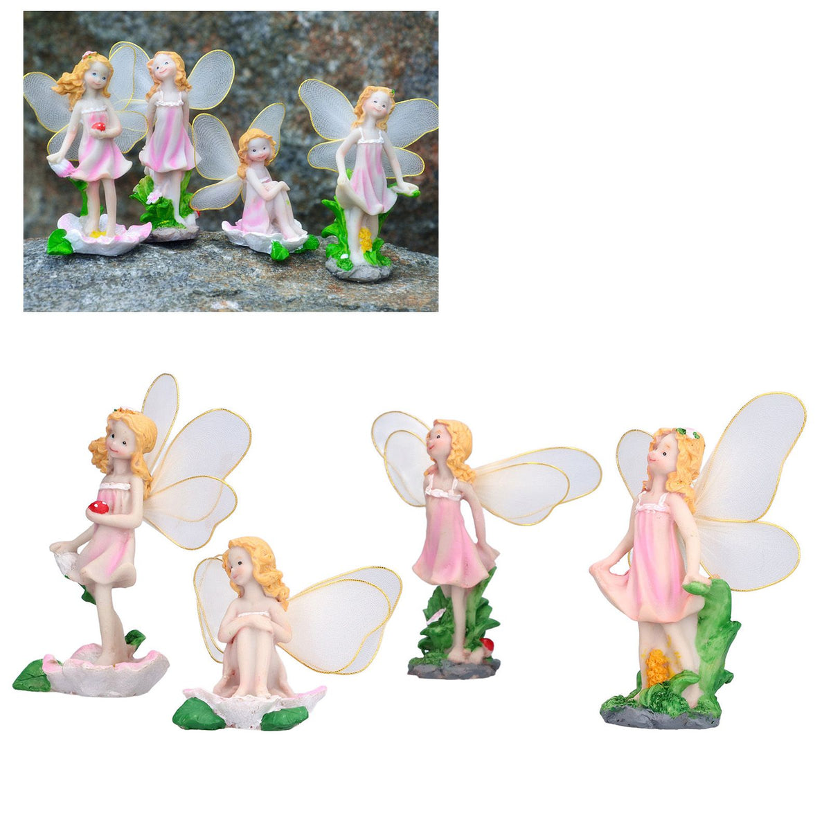 4Pcs Flower Fairies Figurines Statue Garden Home Ornament Resin Model Miniature Landscape Decor