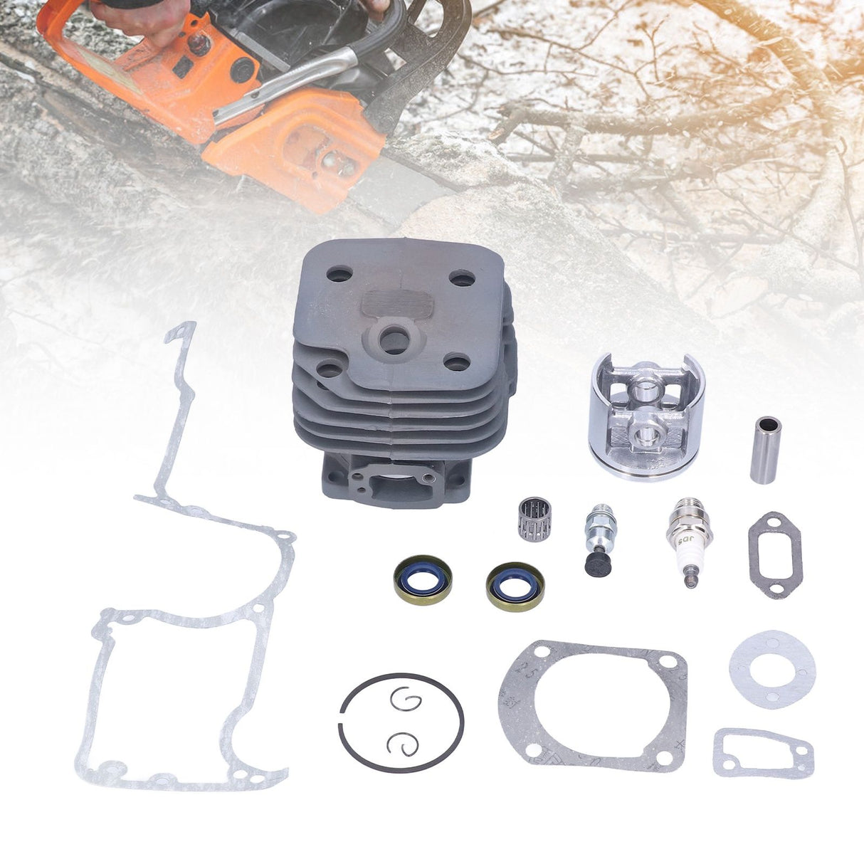 Chainsaw Cylinder Piston Kit Relief Valve Spark Plug 52mm Fit for Husqvarna 61 268 272 272XP