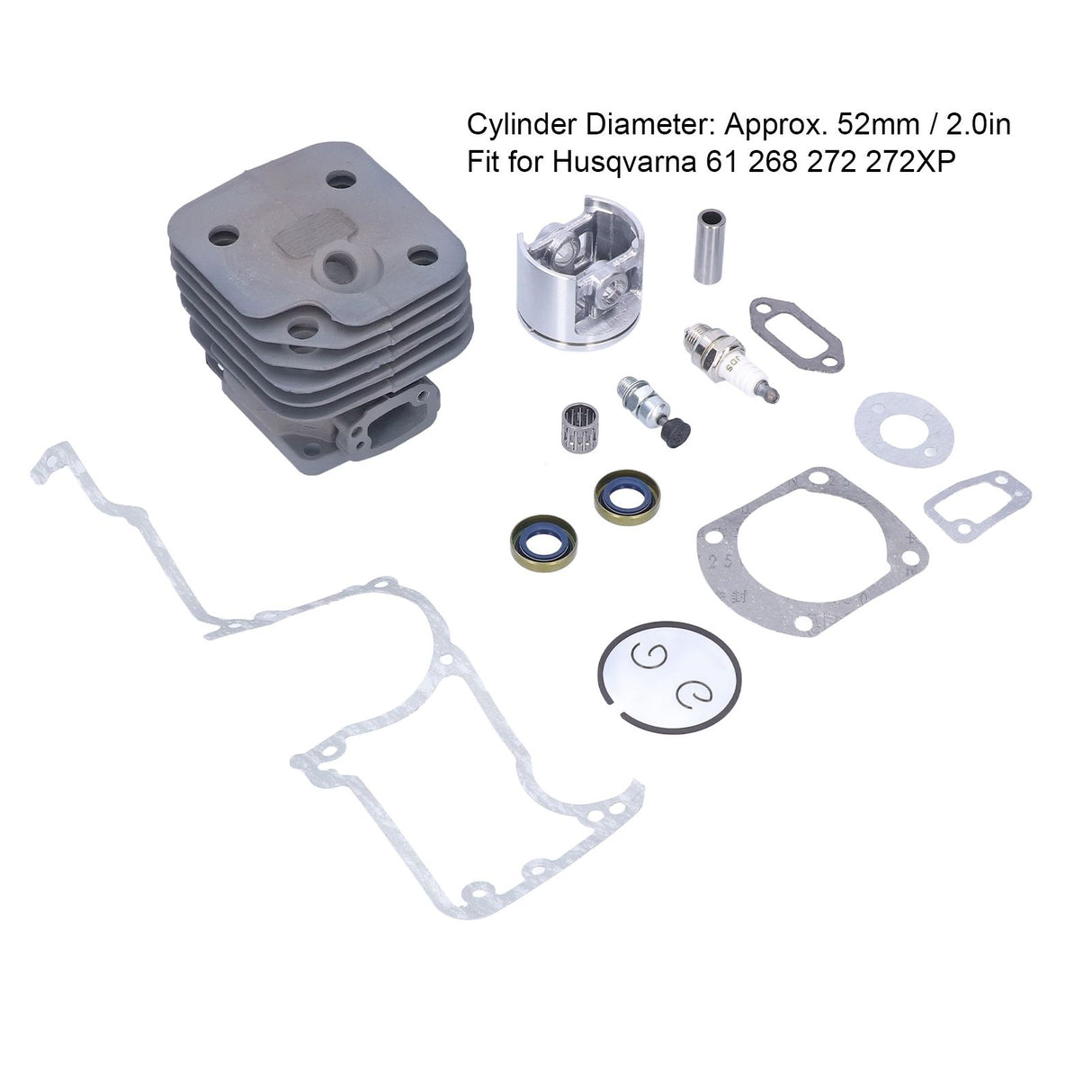 Chainsaw Cylinder Piston Kit Relief Valve Spark Plug 52mm Fit for Husqvarna 61 268 272 272XP