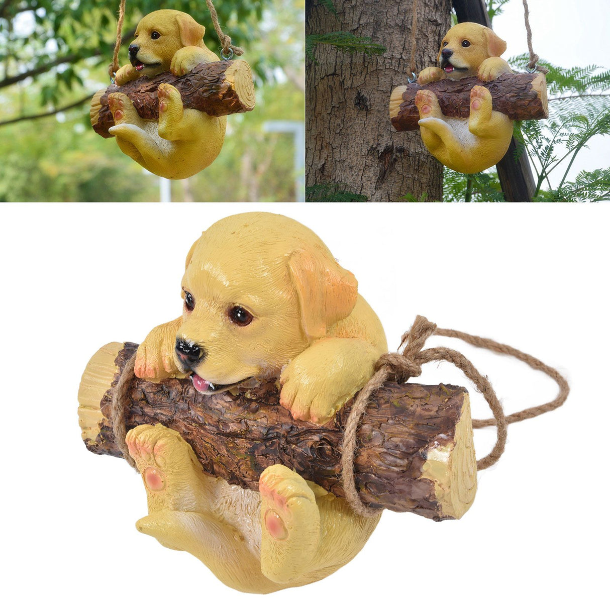 Resin Swinging Puppy Dog Statue Simulation Animal Model Figurine Sculpture Crafts Outdoor Garden Decoration