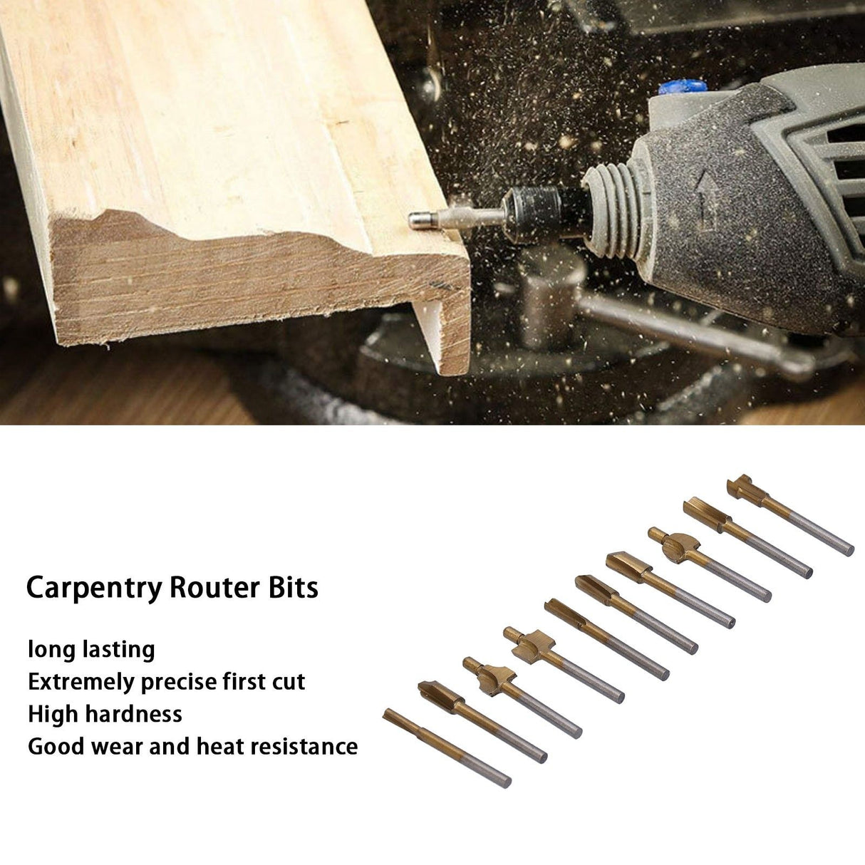 10pcs Carpentry Router Bits Carbide Rotary Burr Set for DIY Woodworking Carving Engraving Drilling