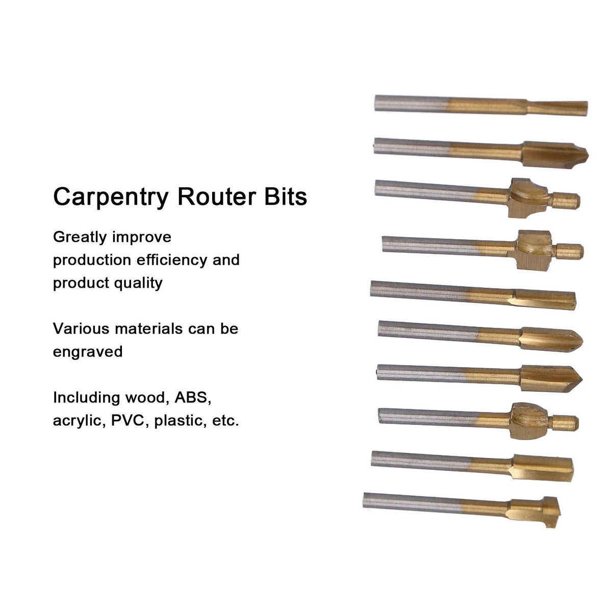 10pcs Carpentry Router Bits Carbide Rotary Burr Set for DIY Woodworking Carving Engraving Drilling