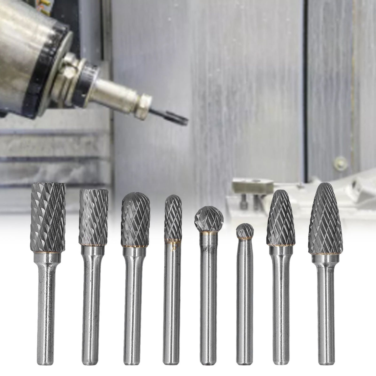 8pcs Tungsten Carbide Burr Bits Dia 6mm Rotary File Set for Wood Carving Metal Working