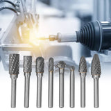8pcs Tungsten Carbide Burr Bits Dia 6mm Rotary File Set for Wood Carving Metal Working