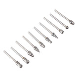 10Pcs Carbide Burr Set Alloy Tungsten Steel High Hardness Wide Application for Dremel Wood Carving Bits for Woodworking - Top-Down View