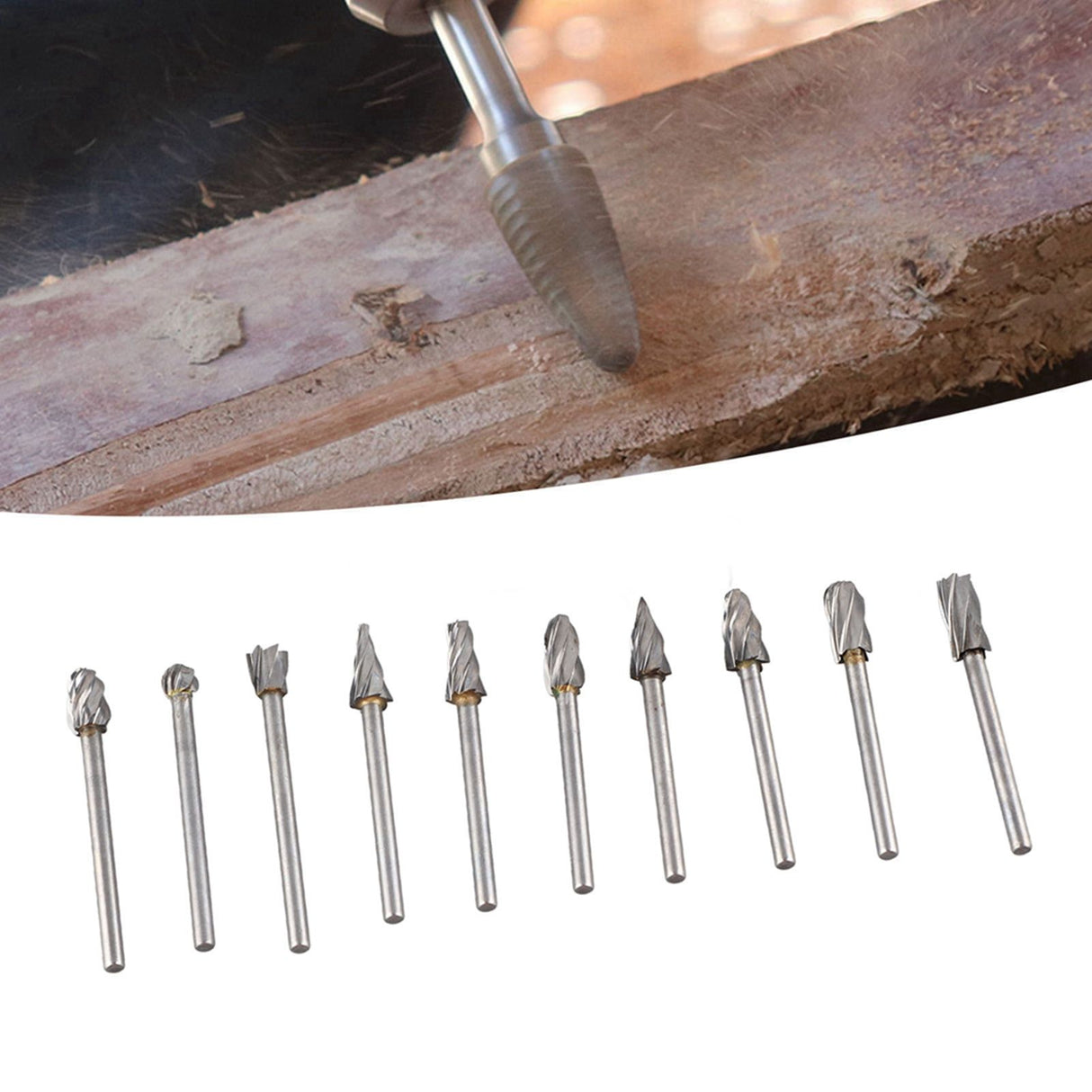 10Pcs Carbide Burr Set Alloy Tungsten Steel High Hardness Wide Application for Dremel Wood Carving Bits for Woodworking