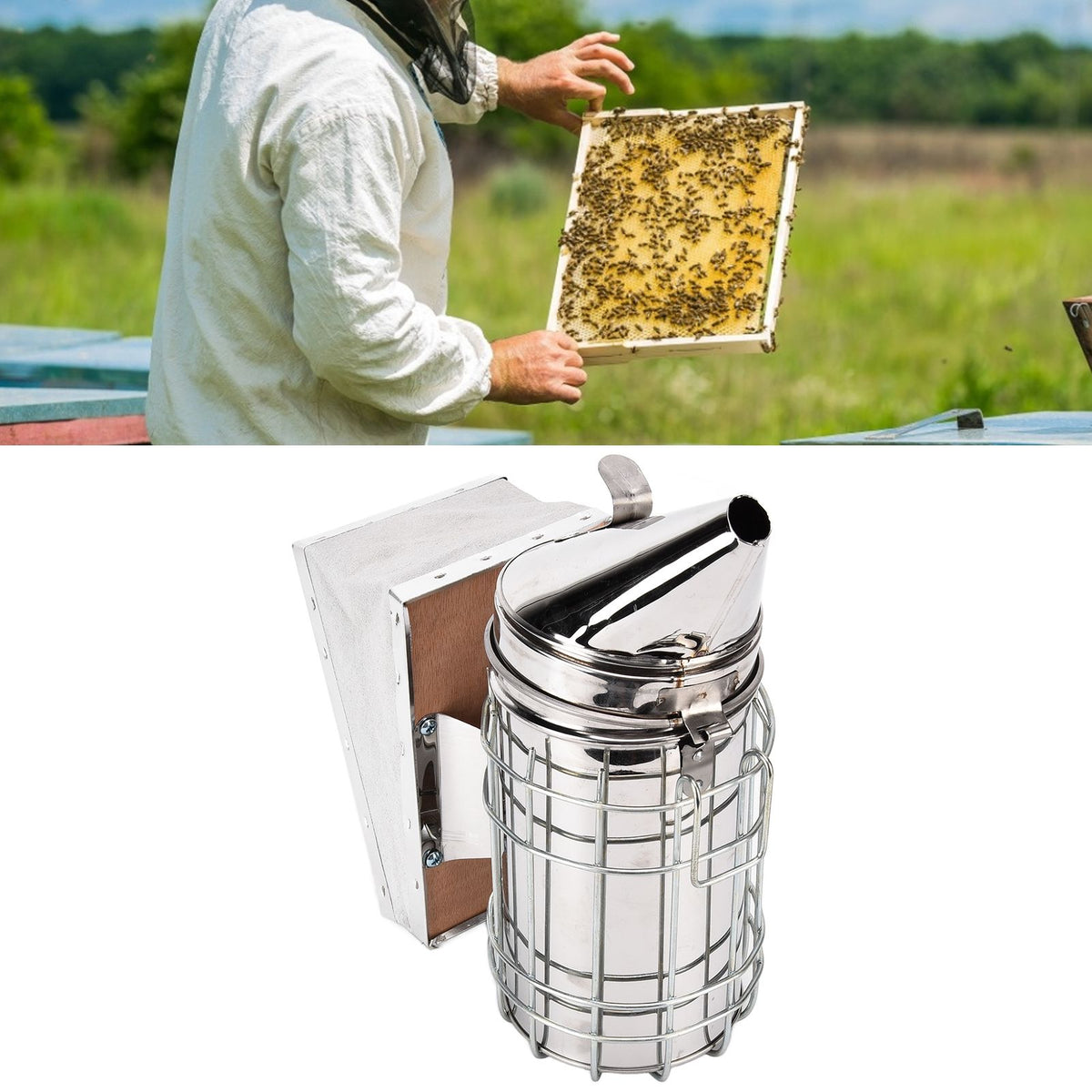 Beekeeping Starters Kit Beehive Smoker Wire Embedder Scraper Bee Brush Supplies Tools for Beekeepers