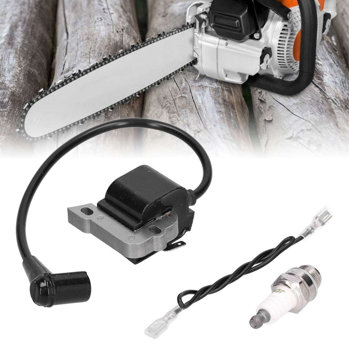 Ignition Coil Module with Spark Plug Suitable for JONSERED Chain Saw 450 455 525 535 490 590