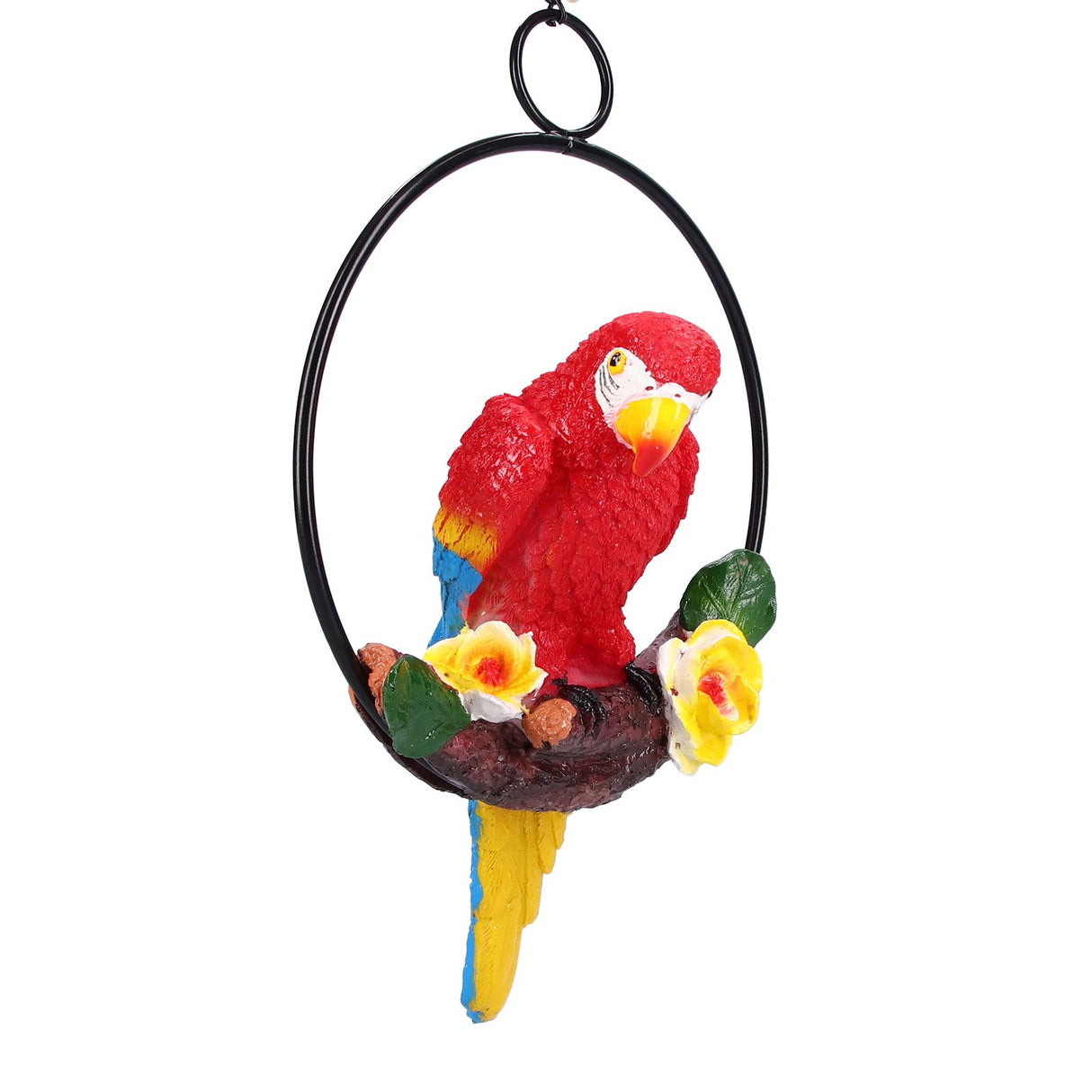 Macaw Garden Pendant Synthetic Resin Hanging Ring Parrots Sculpture for Pathway Yard Patio Lawn