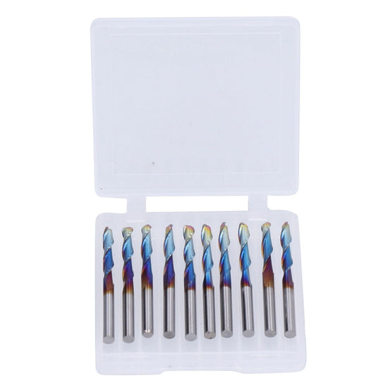 10Pcs Router Bits Tungsten Steel Spiral Flute Milling Cutter Tool with Plating Blue for Wood PVC Nylon