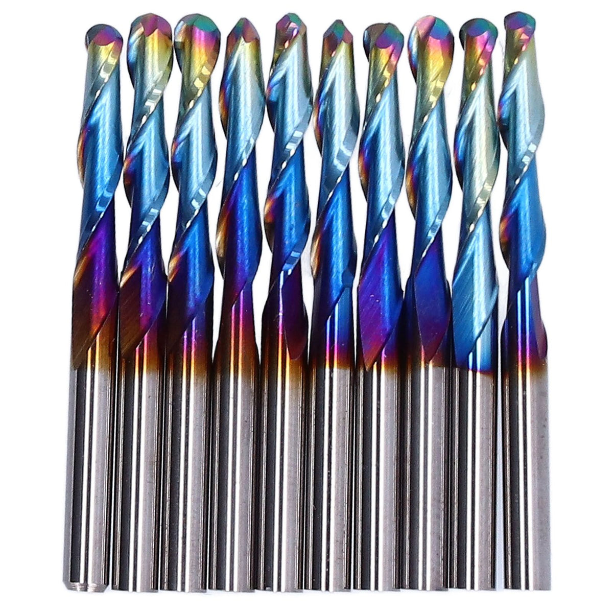 10Pcs Router Bits Tungsten Steel Spiral Flute Milling Cutter Tool with Plating Blue for Wood PVC Nylon