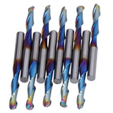 10Pcs Router Bits Tungsten Steel Spiral Flute Milling Cutter Tool with Plating Blue for Wood PVC Nylon