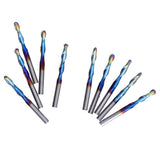 10Pcs Router Bits Tungsten Steel Spiral Flute Milling Cutter Tool with Plating Blue for Wood PVC Nylon