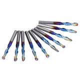10Pcs Router Bits Tungsten Steel Spiral Flute Milling Cutter Tool with Plating Blue for Wood PVC Nylon - Low Angle