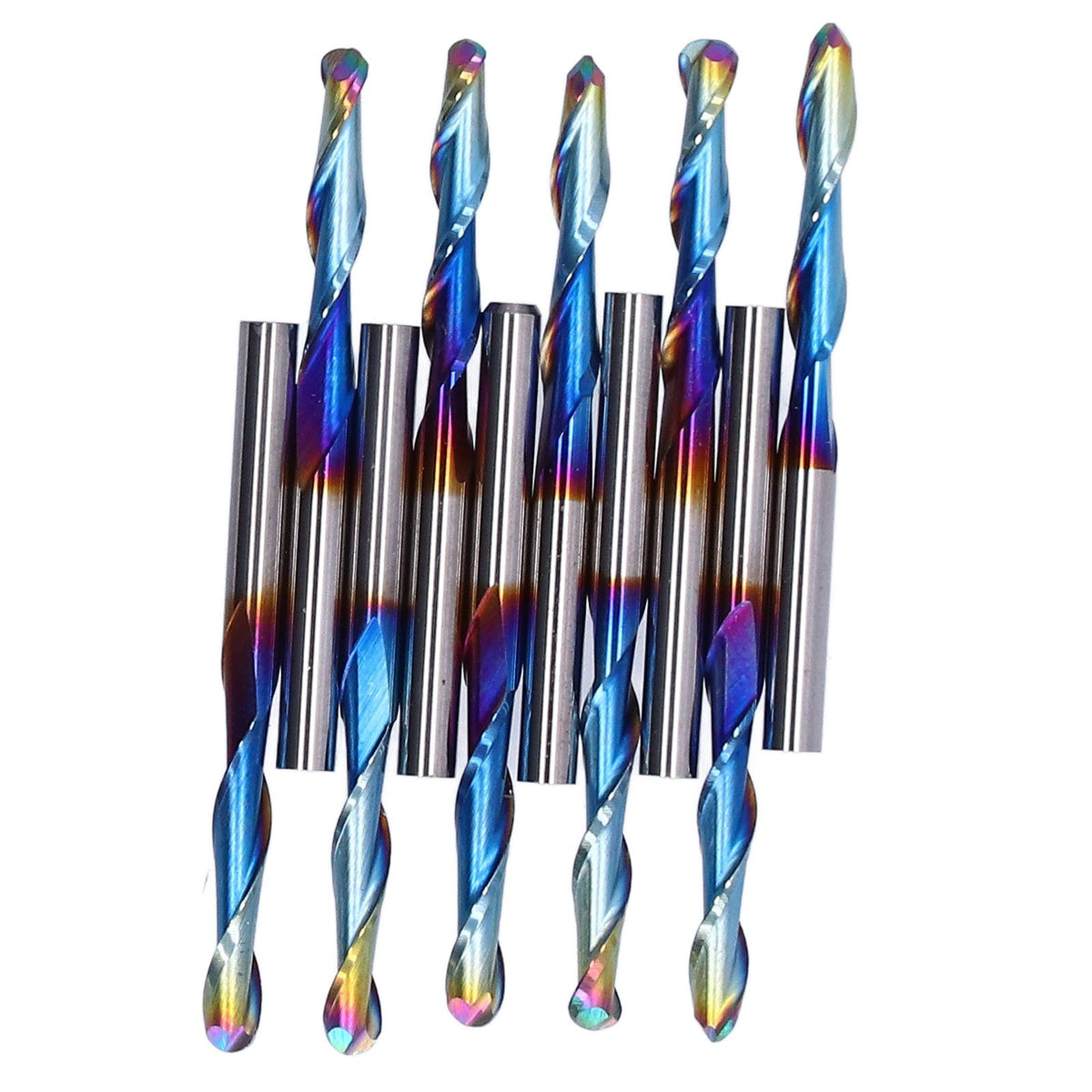 10Pcs Router Bits Tungsten Steel Spiral Flute Milling Cutter Tool with Plating Blue for Wood PVC Nylon