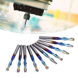 10Pcs Router Bits Tungsten Steel Spiral Flute Milling Cutter Tool with Plating Blue for Wood PVC Nylon