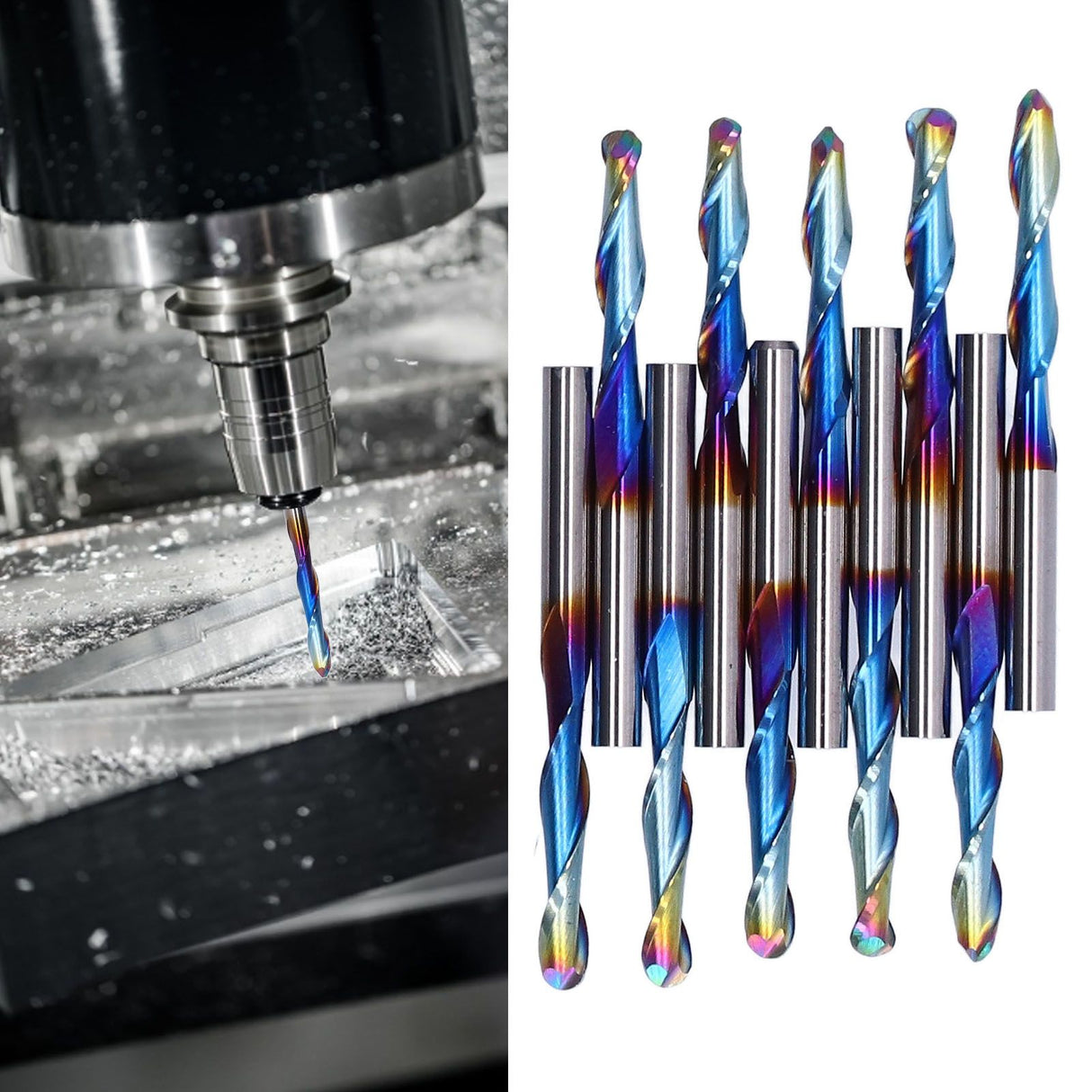 10Pcs Router Bits Tungsten Steel Spiral Flute Milling Cutter Tool with Plating Blue for Wood PVC Nylon