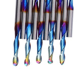 10Pcs Router Bits Tungsten Steel Spiral Flute Milling Cutter Tool with Plating Blue for Wood PVC Nylon