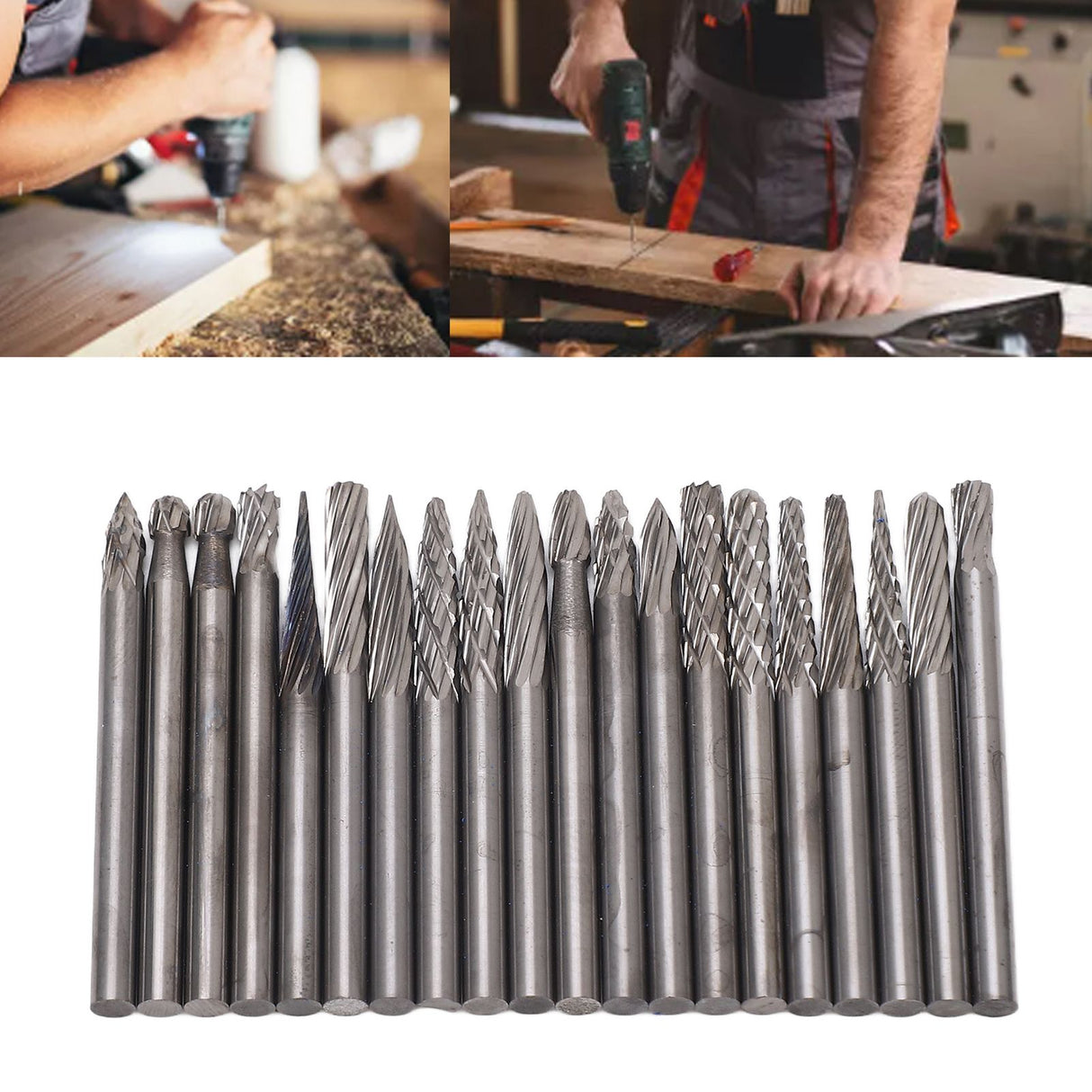20pcs Rotary Burr Set 3mm Shank Tungsten Steel for Woodworking Carving Polishing Grinding