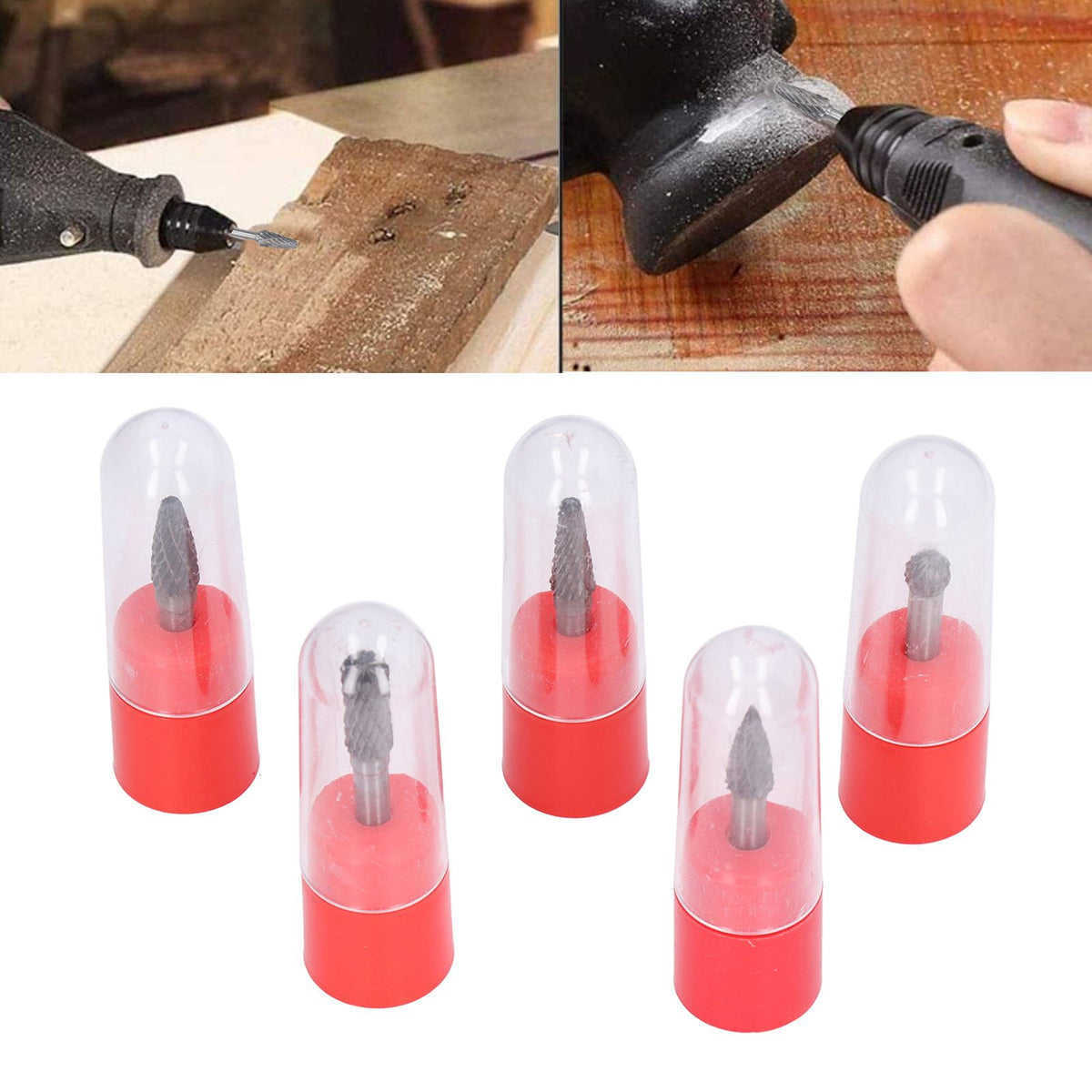 5Pcs 6x8mm Tungsten Steel Burr Files Rotating Grinding Burrs Set for Woodworking Carving Polishing