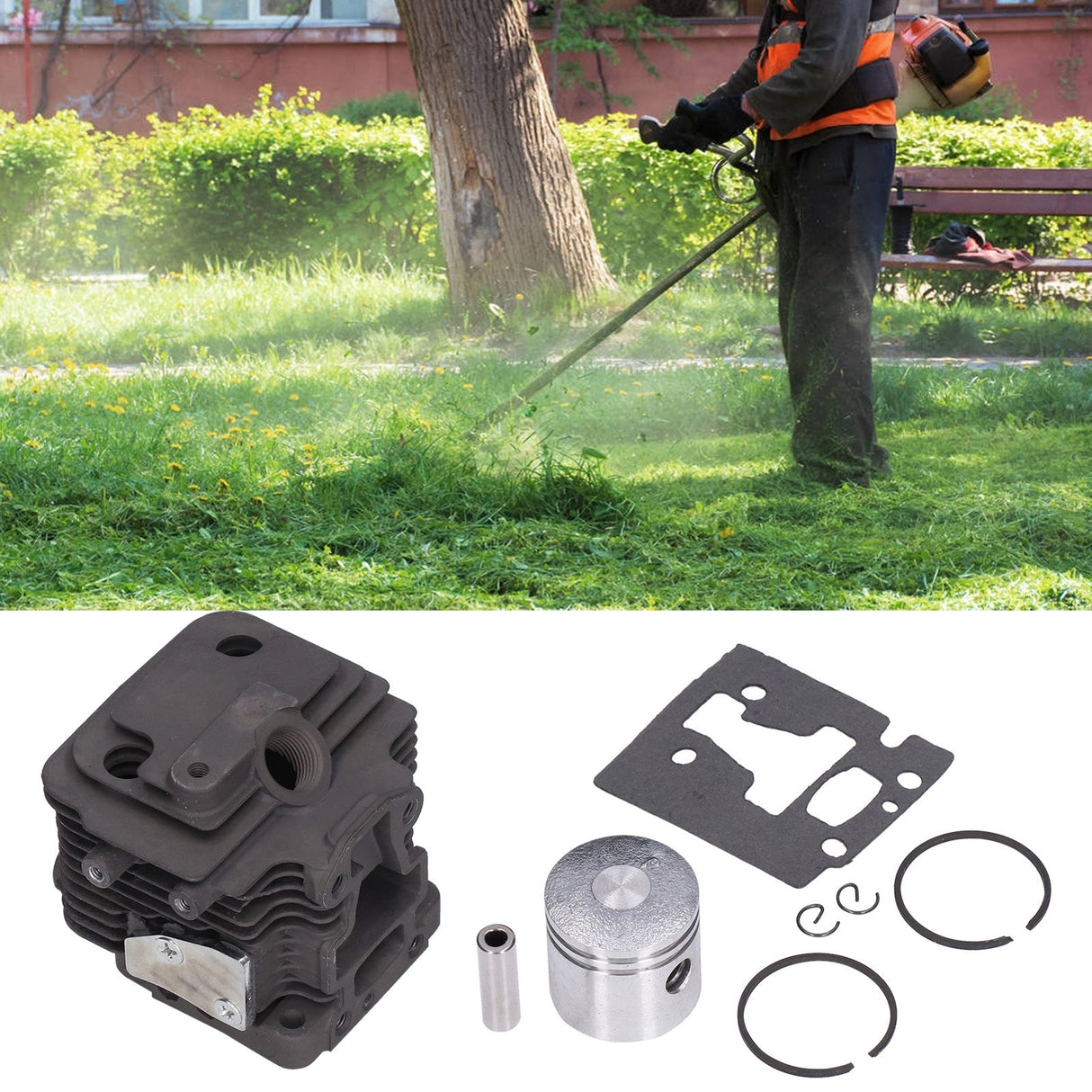 32mm Cylinder Piston Kit Garden Brush Cutter Cylinder Piston Assembly with Gasket for TJ23
