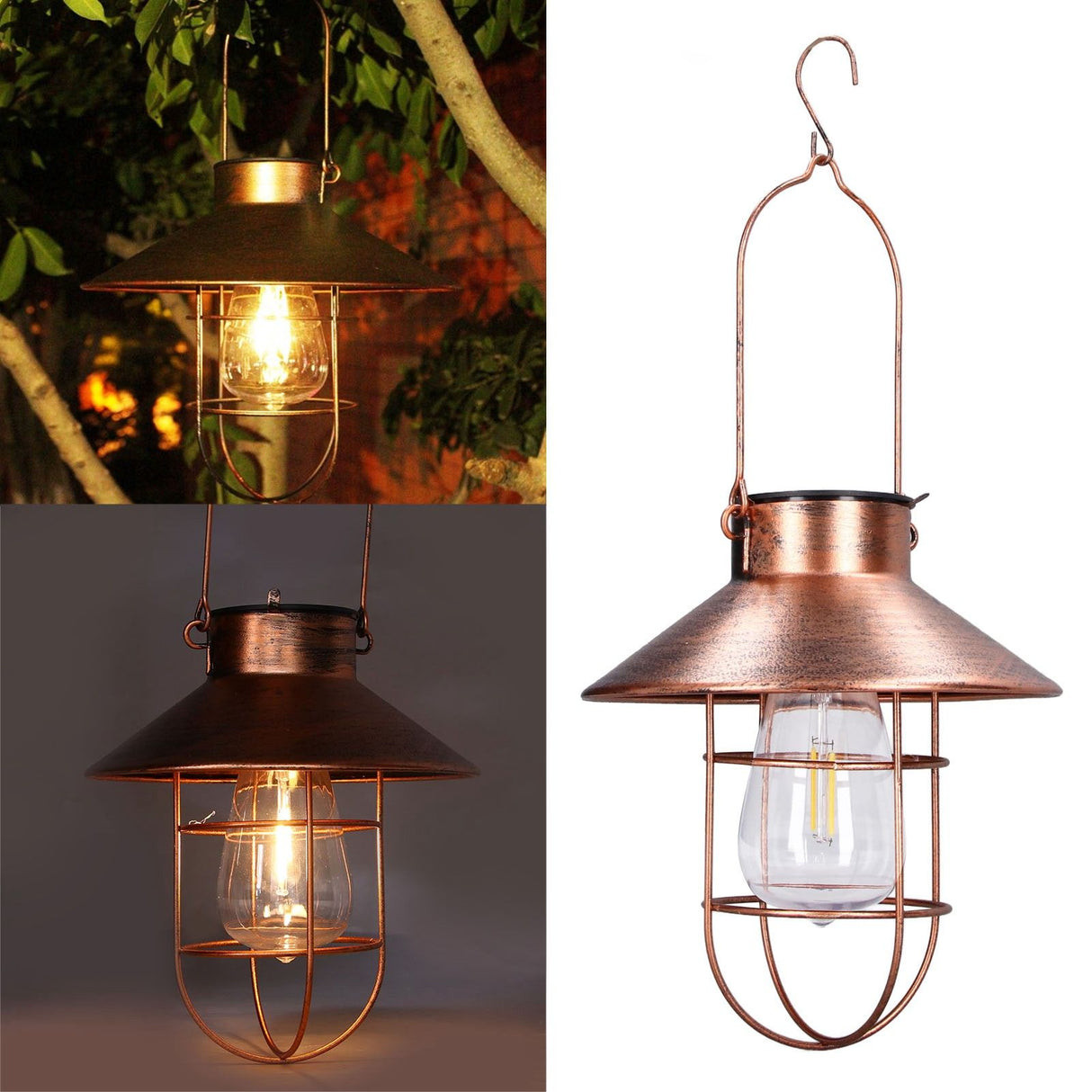 Solar Hanging Light Decorative Iron Frame LED Outdoor Retro Lantern for Garden Yard Porch
