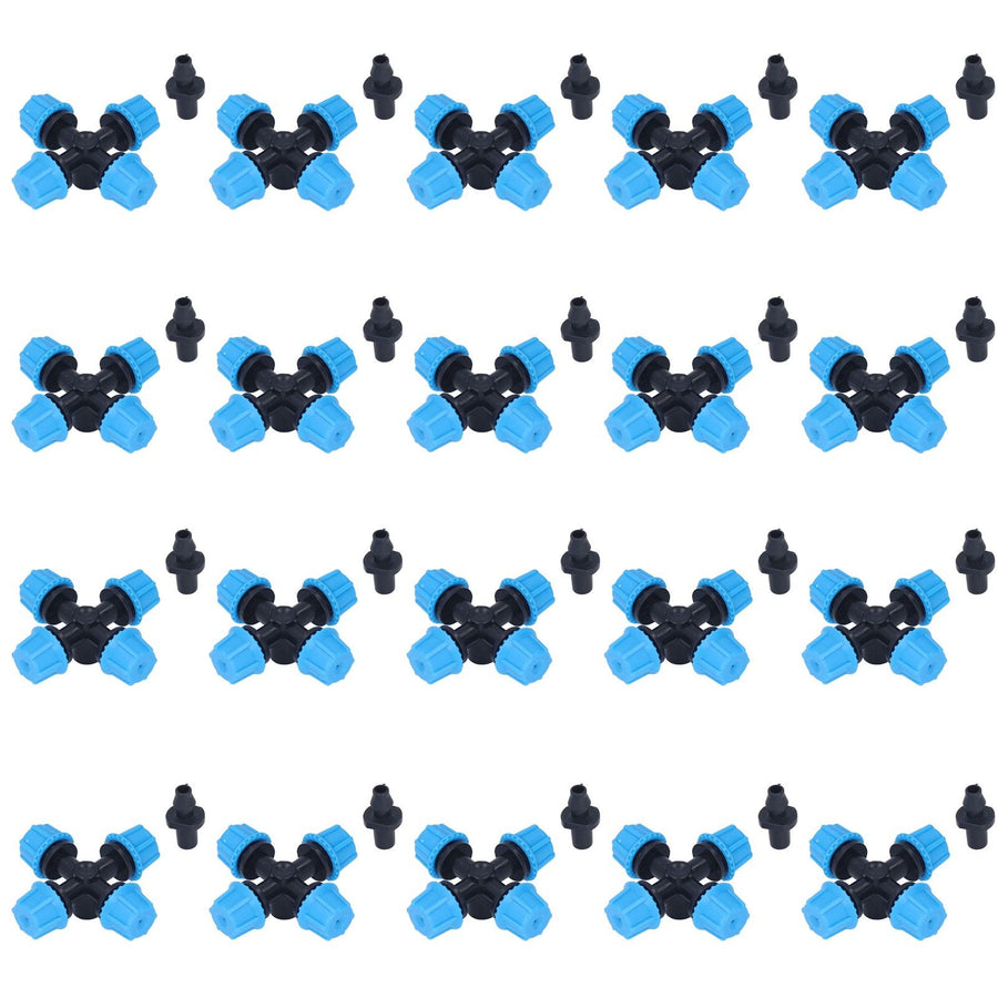 20Pcs Cross Spray Nozzle Irrigation Cross Atomization Micro Nozzle for Lawn Garden Terrace