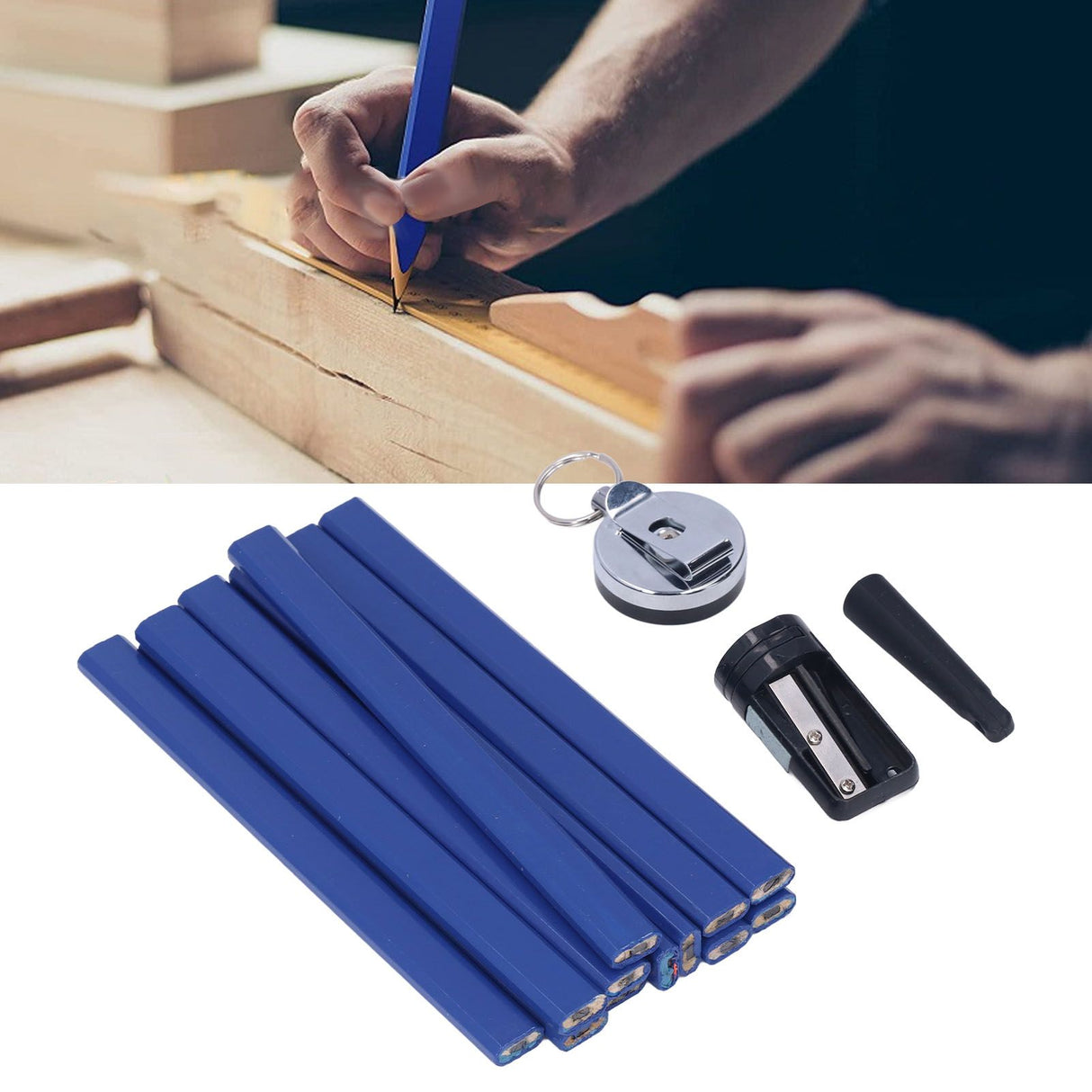 7in Carpenter Pencil Set with Sharpener Flat Octagonal Woodworking Pencil Wood Marking Pencil for Carpentry