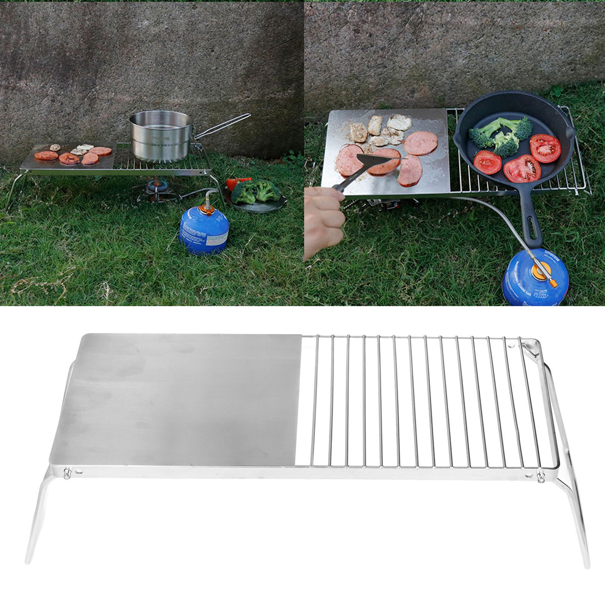 Grill Stand Multifunctional Folding Stainless Steel Outdoor Kitchen Stand for BBQ Grilling Camping Trip Travel