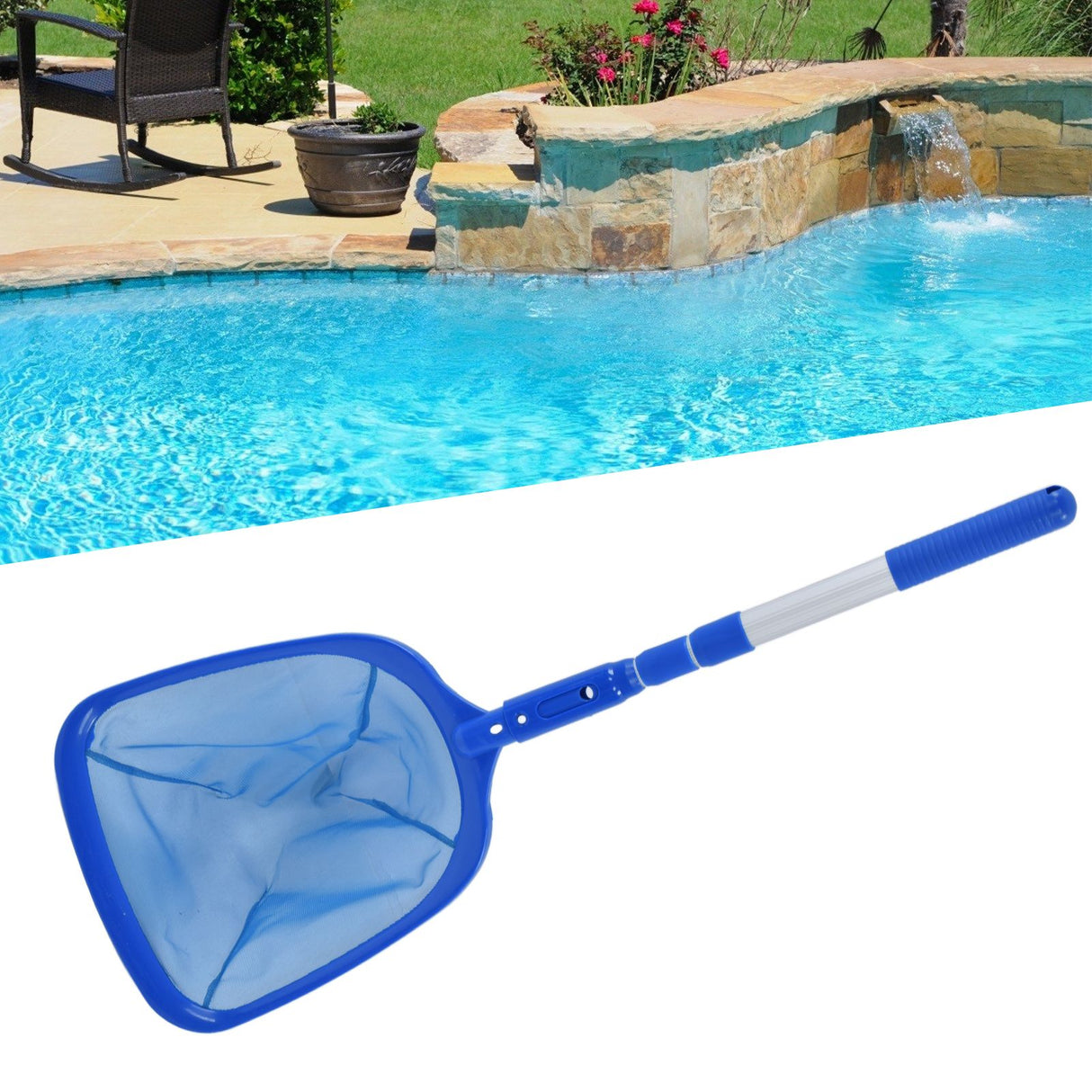 Pool Skimmer with Retractable Rod for Cleaning Surface of Swimming Pools Hot Tubs Spas Fountains