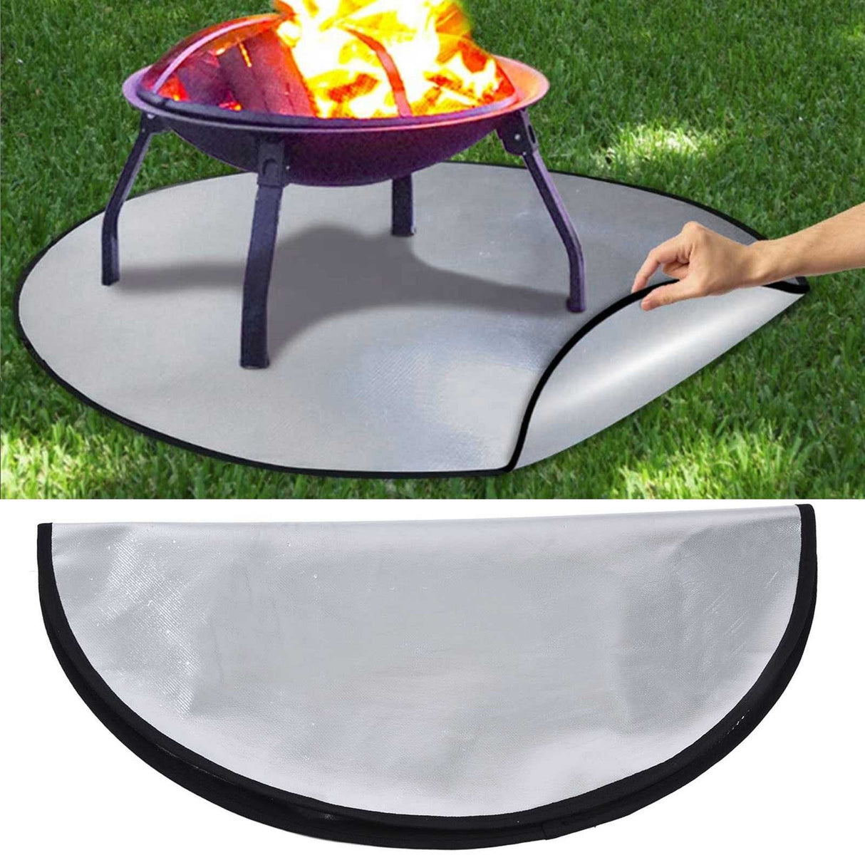 Fire Pit Mat Heat Resistant Grill Deck Protector Double Sided Round Lawn Mat for Outdoor Camping101.5cm / 40in