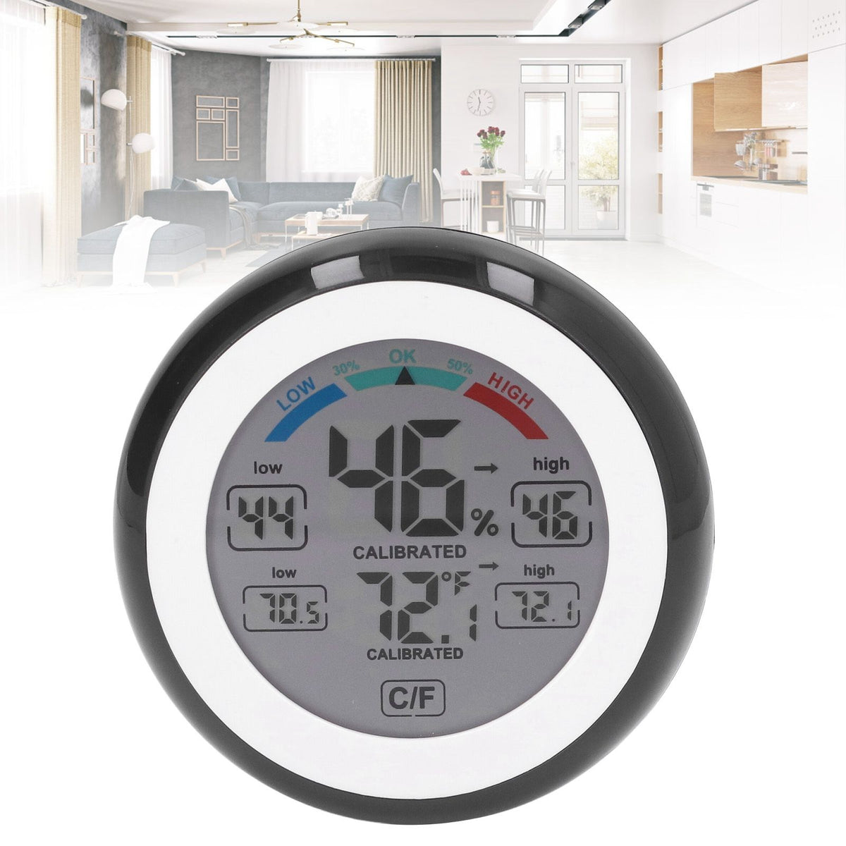 Indoor Outdoor Thermometer Hygrometer Round Touch Screen Wireless Electronic Temperature Humidity Meter with LCD