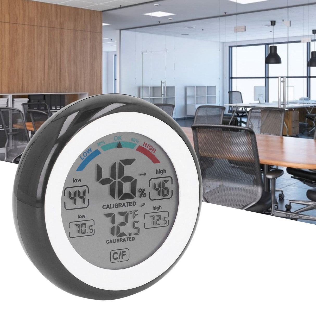 Indoor Outdoor Thermometer Hygrometer Round Touch Screen Wireless Electronic Temperature Humidity Meter with LCD