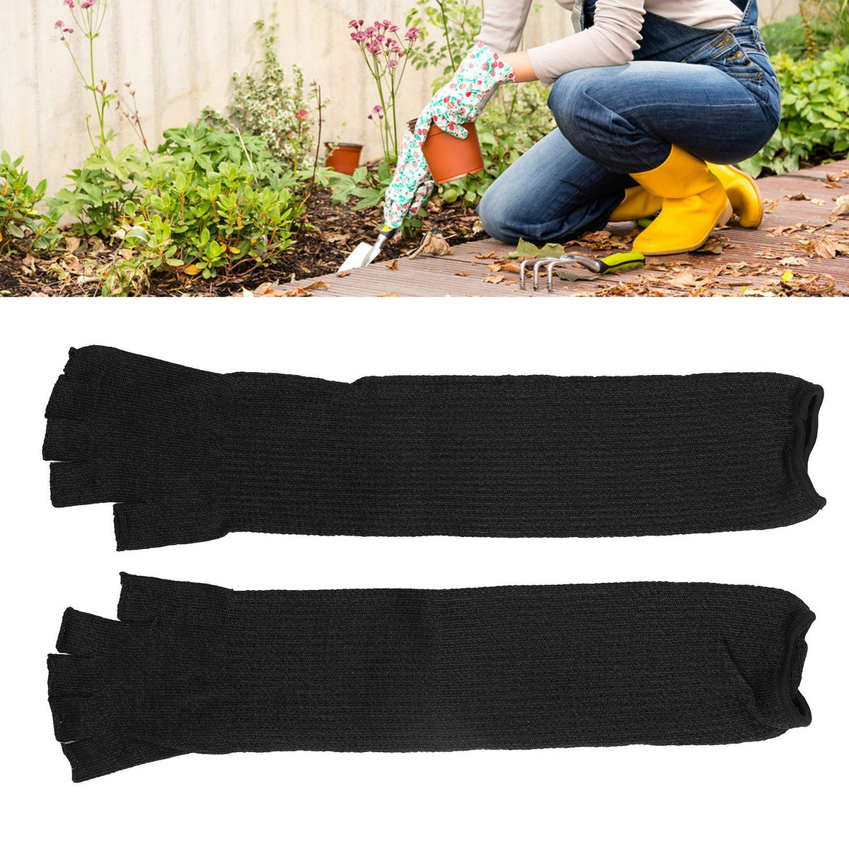 Arm Guards 45cm/17.7in Cut Resistant Half Finger Arm Sleeve for Kitchen Woodworking Gardening Black