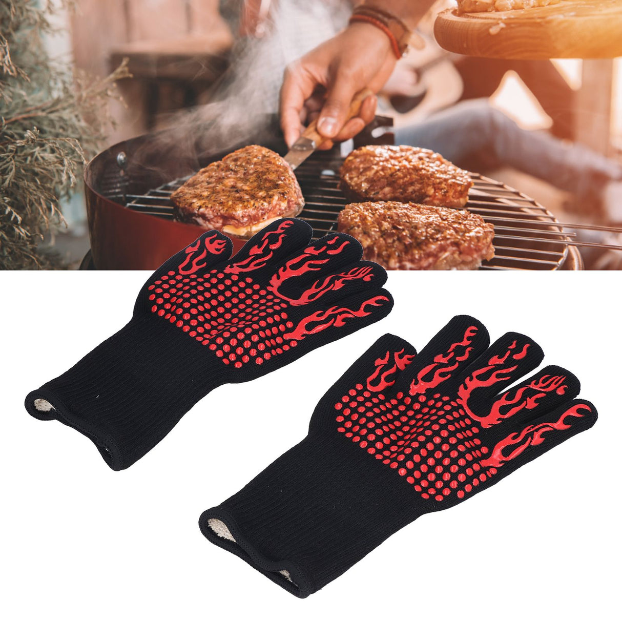 800 ℃ Heat Resistant Gloves Washable Insulation Fireproof Gloves for Outdoor BBQ Grilling